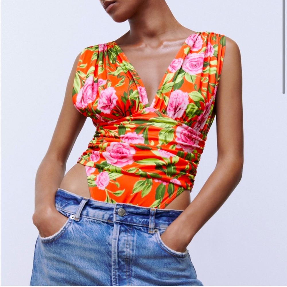 ZARA | FLORAL PRINTED DRAPED BODYSUIT